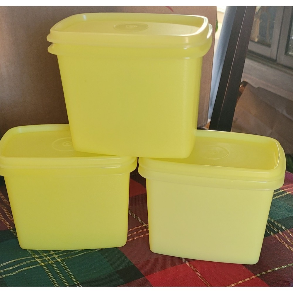 3 Vintage Tupperware Yellow Shelf Saver #1243-1